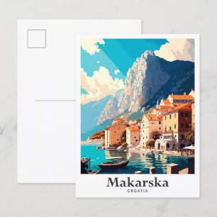 Makarska Croatia Art Vintage Travel Illustration Postcard