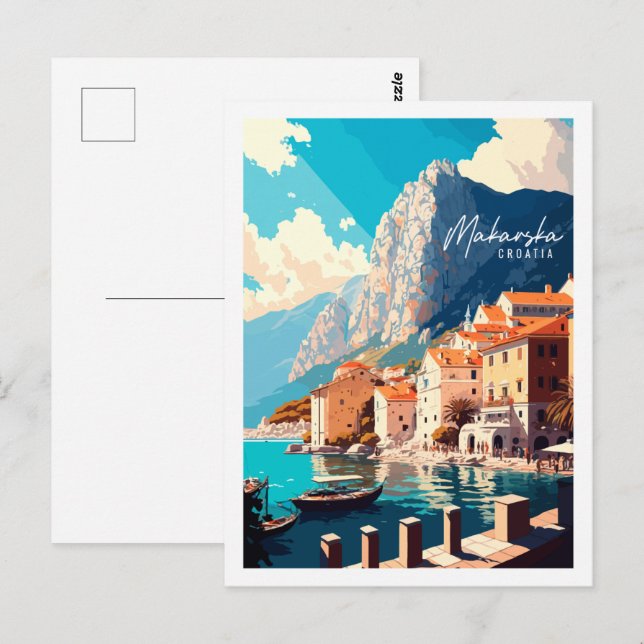 Makarska Croatia vintage travel place illustration Postcard (Front/Back)