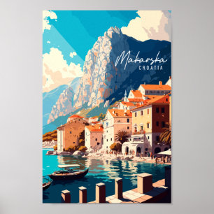 Makarska Croatia vintage travel place illustration Poster