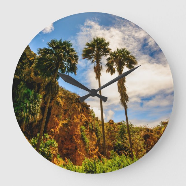 Makauwahi Cave Palm Trees, Kauai, Hawaii Large Clock (Front)