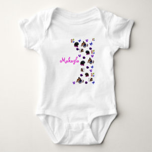 "Makayla", Name With Guinea Pigs And Pansies,  Baby Bodysuit