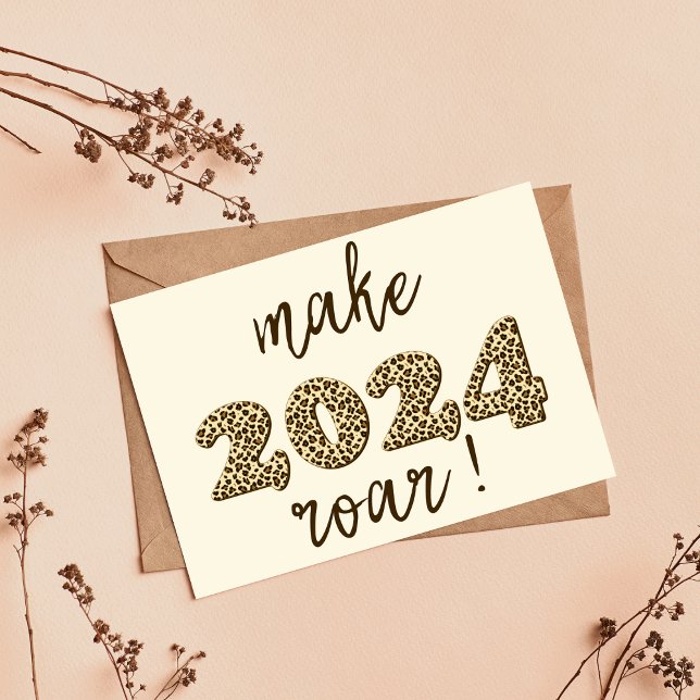 Make 2024 roar! Fun Leopard Print New Year's  Postcard (Creator Uploaded)