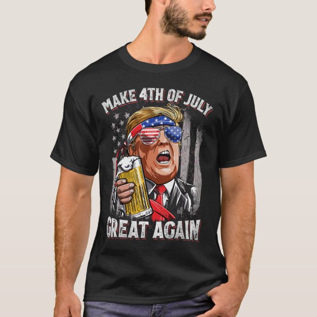 Make 4th Of July Great Again Men Drinking Beer Fun T-Shirt (Front)