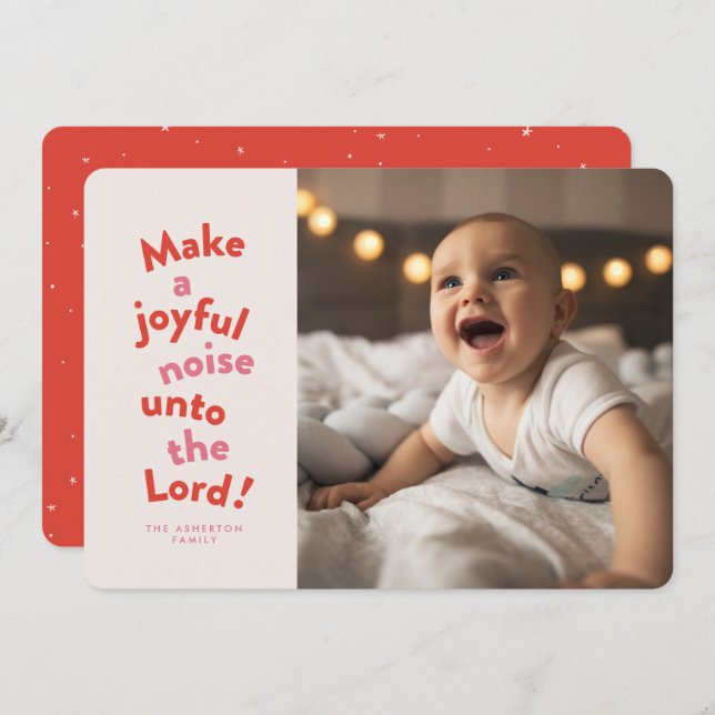 Make a joyful noise fun red religious Christmas Holiday Card (Front/Back)
