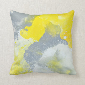 'Make A Mess' Grey and Yellow Abstract Art Pillow