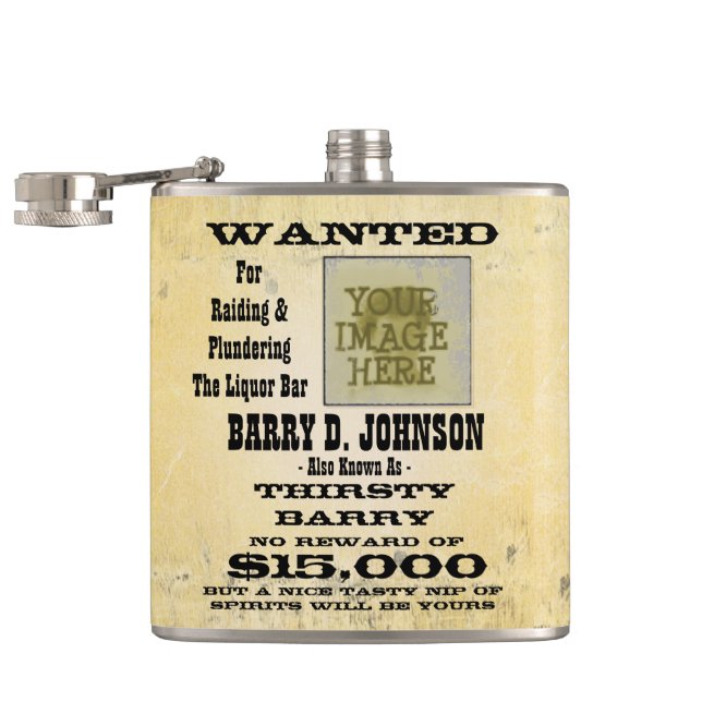 Make a personalized Western Wanted Poster Hip Flask (Opened)