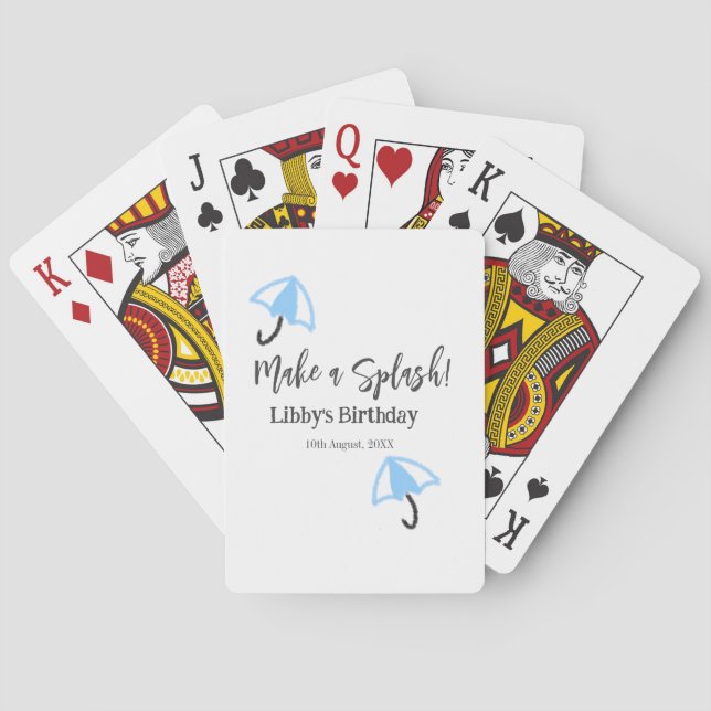 Make a splash blue umbrella summer pool birthday p playing cards (Back)