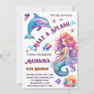 Make A Splash Mermaid Birthday Party Invitation