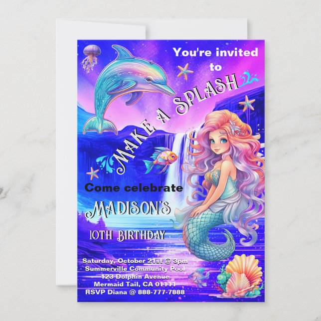 Make A Splash Mermaid Magical Waterfall Birthday Invitation (Front)