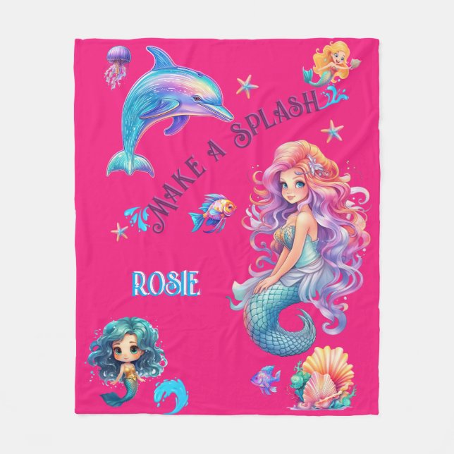 Make A Splash Mermaid Under The Sea Fleece Blanket (Front)