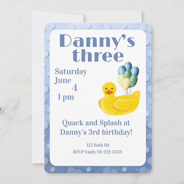 Make a Splash Rubber Duck 3rd Birthday Invitation (Front)