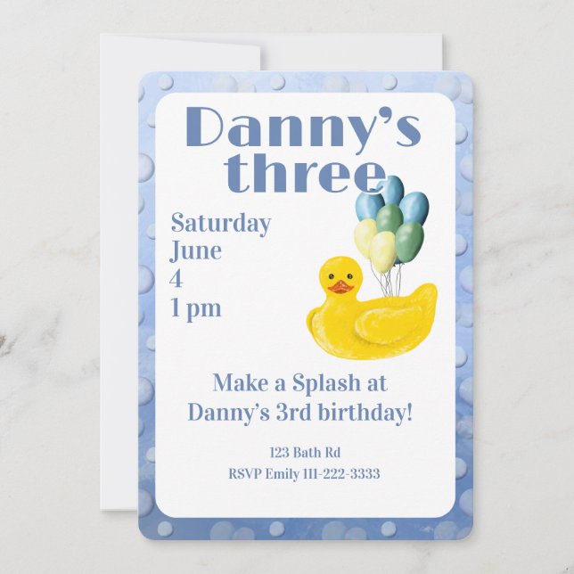 Make a Splash Rubber Duck 3rd Birthday Invitation (Front)