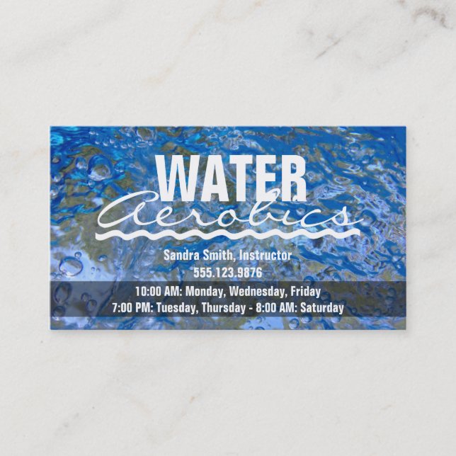 Make a Splash Sparkling Blue Water Aerobics Business Card (Front)