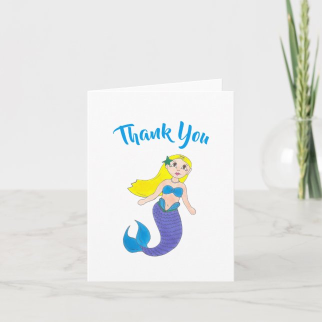 Make a Splash Swimming Mermaid Birthday Party Thank You Card (Front)