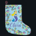 Make a Splash Swimming Mermaid Girl Bubbles Small Christmas Stocking<br><div class="desc">Just personalize for a fun holiday decoration! Stocking features an original marker illustration of a swimming blonde mermaid,  surrounded by bubbles.

This design is also available on other products. Don't see what you're looking for? Need help with customization? Contact Rebecca to have something designed just for you.</div>