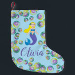 Make a Splash Swimming Mermaid Girl Bubbles Small Christmas Stocking<br><div class="desc">Just personalize for a fun holiday decoration! Stocking features an original marker illustration of a swimming blonde mermaid,  surrounded by bubbles.

This design is also available on other products. Don't see what you're looking for? Need help with customization? Contact Rebecca to have something designed just for you.</div>