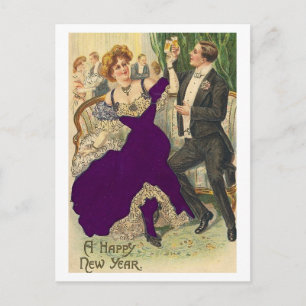 Make a toast! Happy New Year, Vintage Postcard