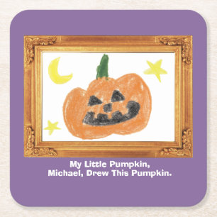 Make a Treasure By Your Kid's Art Work Pumpkin Square Paper Coaster