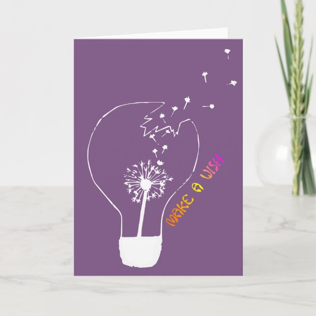 Make a Wish Birthday Card. Abstract Dandelion Card (Front)
