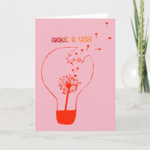 Make a Wish Birthday Card. Abstract Dandelion Pink Card