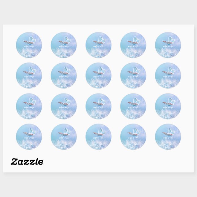 Make a Wish Dandelion and Butterfly Design Classic Round Sticker (Sheet)