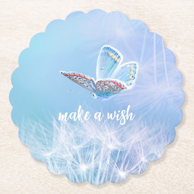 Make a Wish Dandelion and Butterfly Design Paper Coaster (Front)