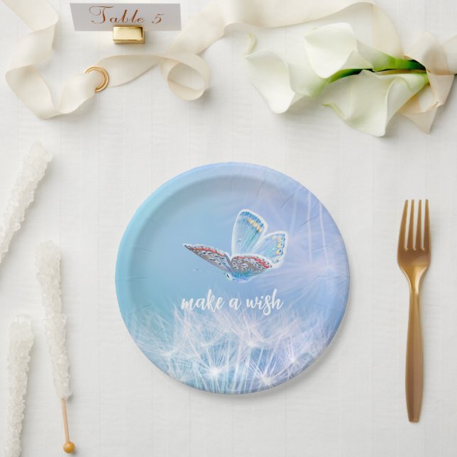 Make a Wish Dandelion and Butterfly Design Paper Plate (Wedding)