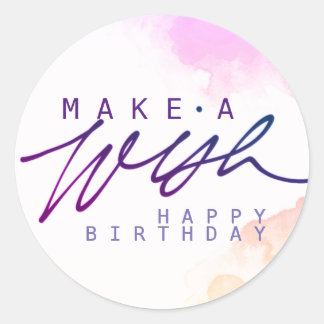 Make a Wish Happy Birthday in Purple Classic Round Sticker