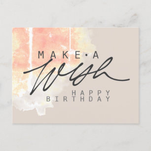 Make a Wish Happy Birthday in Sand Colour Postcard