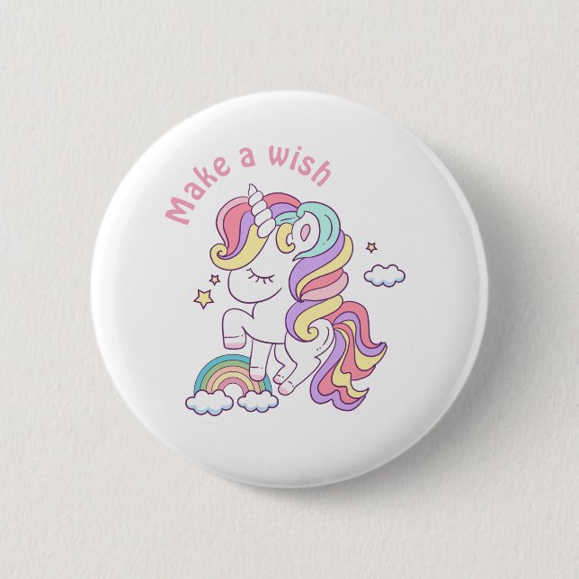 Make a wish magical unicorn  2 inch round button (Front)