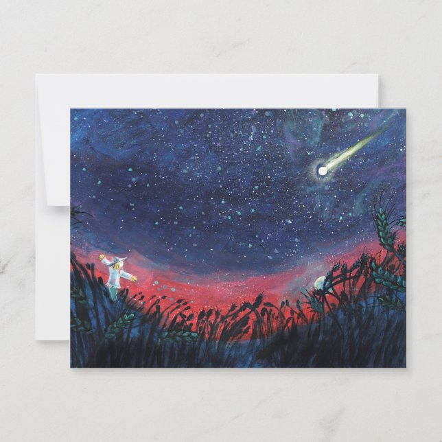 Make a Wish on a Shooting Star Illustration Holiday Card (Front)