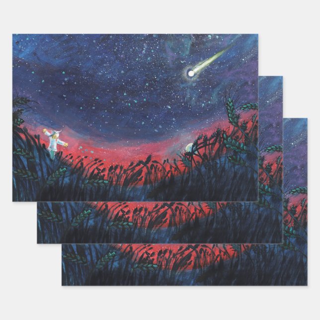 Make a Wish on a Shooting Star Illustration Wrapping Paper Sheet (Set)