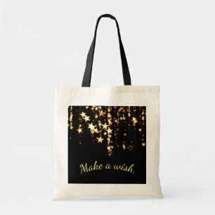 Make a Wish on Falling Gold Stars on Black Tote Bag