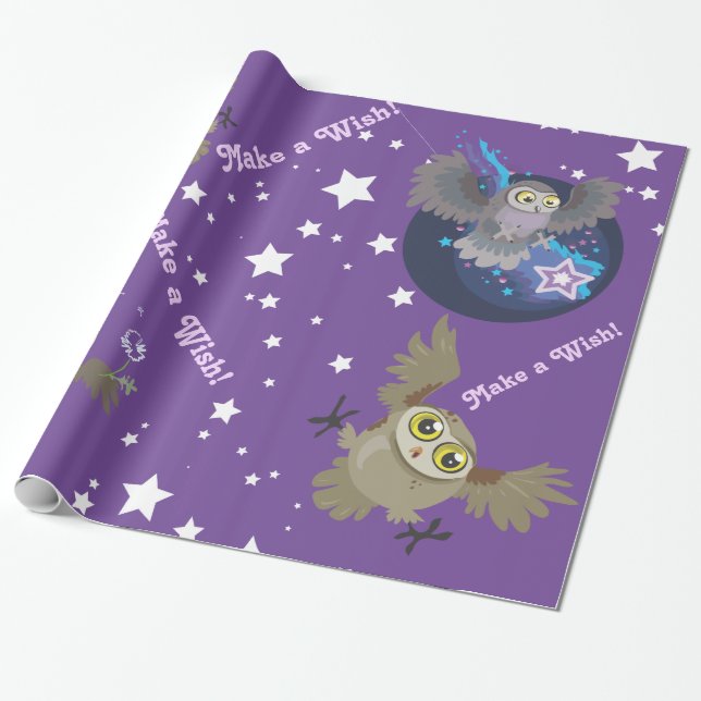 Make a Wish! Owls Wrapping Paper (Unrolled)