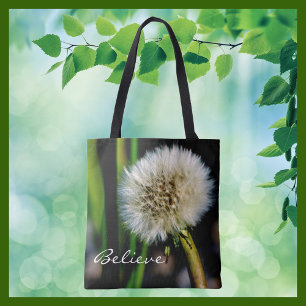 Make a Wish Personalized, Believe, Dandelion Tote Bag