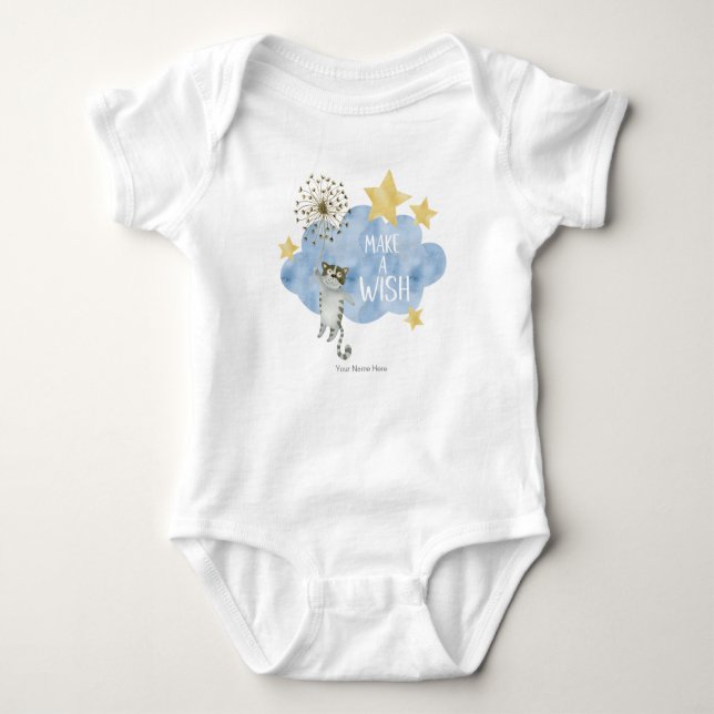 Make A Wish Quote Cat Star Cloud Nursery  Baby Bodysuit (Front)
