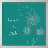 Make a wish quote Dandelion flower on teal art