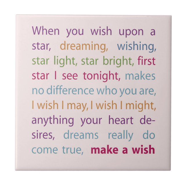 Make A Wish (rainbow on pink) Tile (Front)
