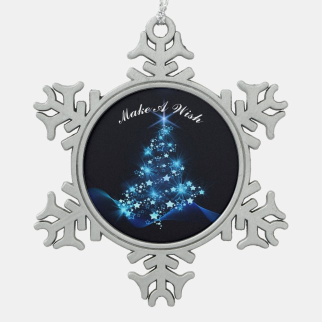 Make A Wish Snowflake Pewter Christmas Ornament (Front)