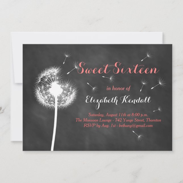 Make a Wish! Sweet Sixteen Invitation (coral) (Front)