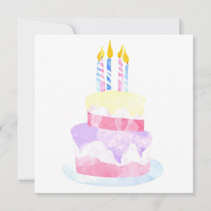 Make a Wish   Watercolor Happy Birthday Cake Holiday Card