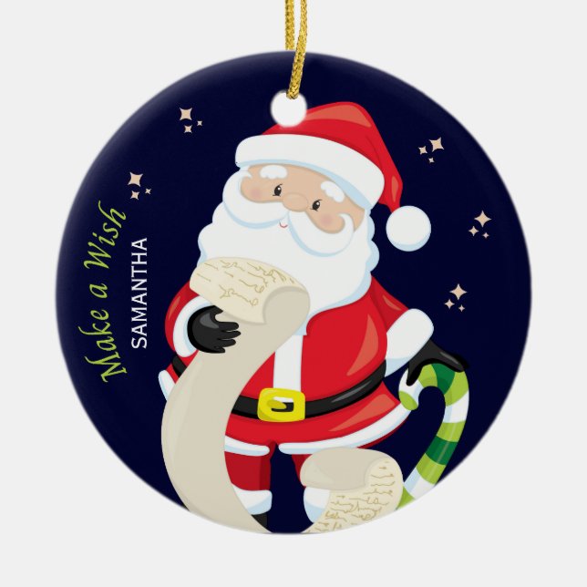 make a wish with santa ceramic ornament (Front)
