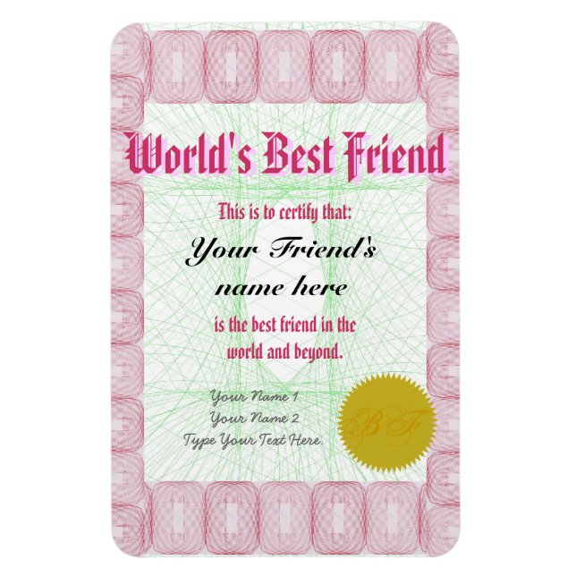 Make a World's Best Friend Award Certificate Magnet (Vertical)