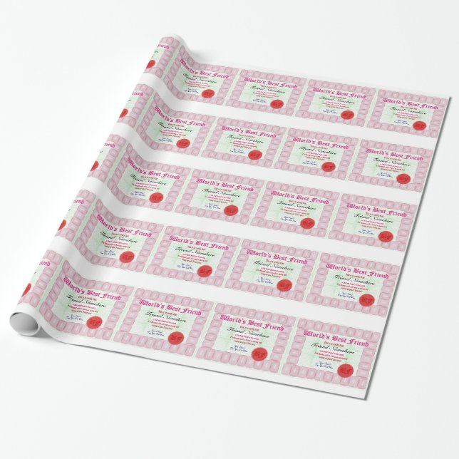 Make a World's Best Friend Certificate Wrapping Paper (Unrolled)