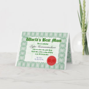 Make a World's Best Mom Certificate Award Card