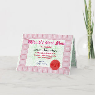 Make a World's Best Mom Certificate Award Card