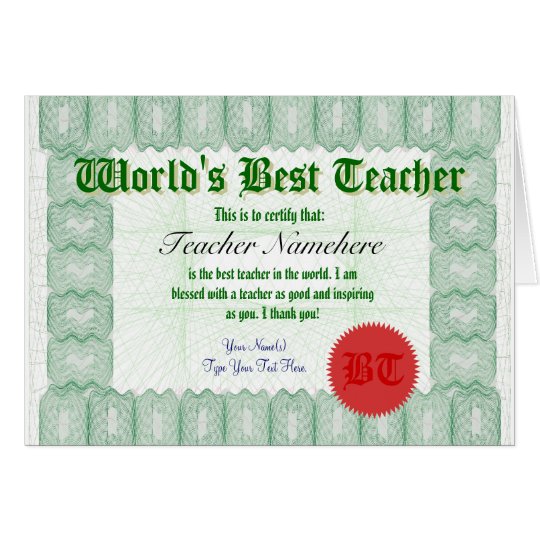 Make a World's Best Teacher Certificate Award Card | Zazzle.ca