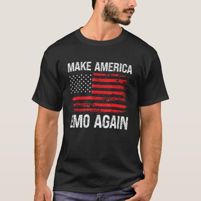 Make America Emo Again US Flag Distressed Goth Got T-Shirt (Front)