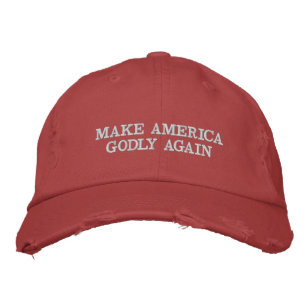 Make America Godly Again in white on red Embroidered Hat
