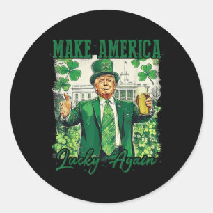 Make America Lucky Again Funny Trump Beer Shamrock Classic Round Sticker